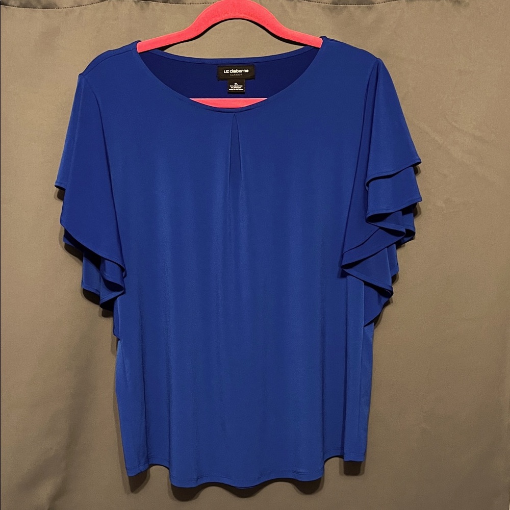 Liz Claiborne Royal Blue Flutter Sleeve Blouse